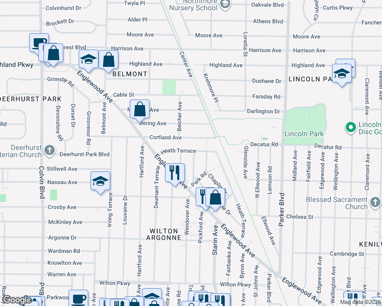 map of restaurants, bars, coffee shops, grocery stores, and more near 272 Heath Terrace in Buffalo