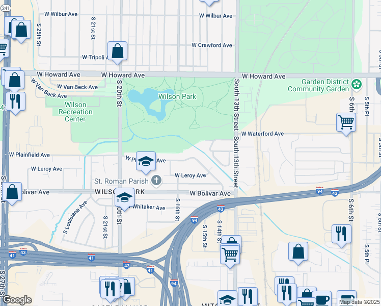 map of restaurants, bars, coffee shops, grocery stores, and more near 1504 West Plainfield Avenue in Milwaukee