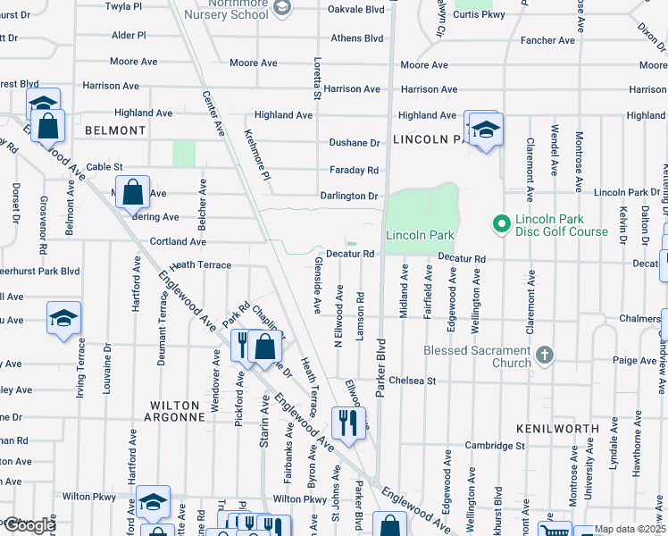 map of restaurants, bars, coffee shops, grocery stores, and more near 141 North Ellwood Avenue in Buffalo