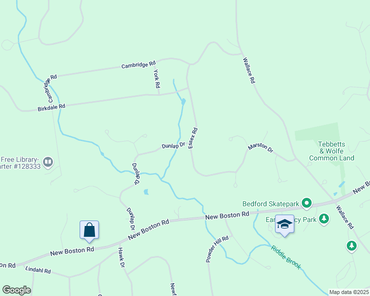 map of restaurants, bars, coffee shops, grocery stores, and more near 41 Essex Road in Bedford