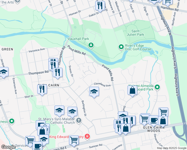map of restaurants, bars, coffee shops, grocery stores, and more near 45 Ivy Court in London