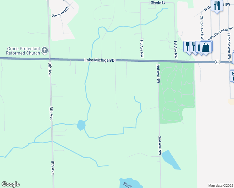 map of restaurants, bars, coffee shops, grocery stores, and more near 11006 Mountain Ash Avenue Northwest in Grand Rapids