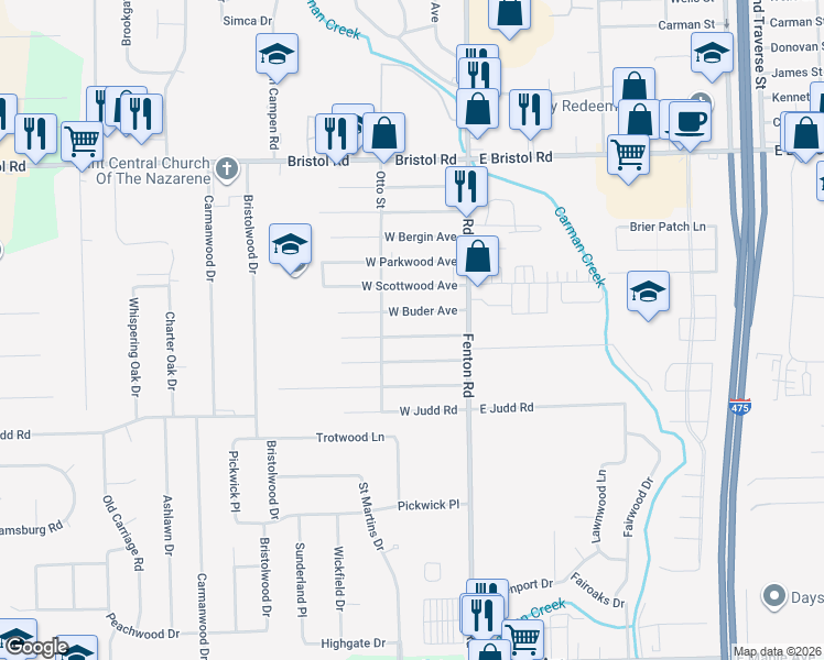 map of restaurants, bars, coffee shops, grocery stores, and more near 1070 West McLean Avenue in Flint