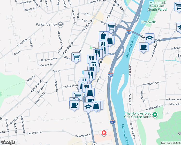 map of restaurants, bars, coffee shops, grocery stores, and more near 865 Second Street in Manchester