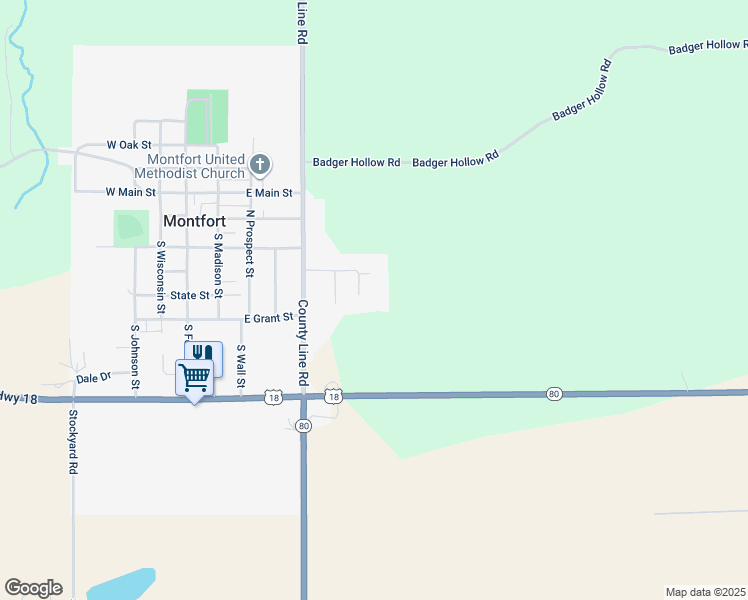 map of restaurants, bars, coffee shops, grocery stores, and more near 407 View Road in Montfort