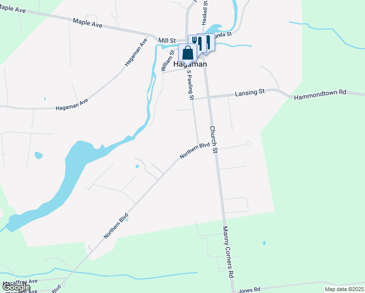map of restaurants, bars, coffee shops, grocery stores, and more near 11 Northern Boulevard in Hagaman