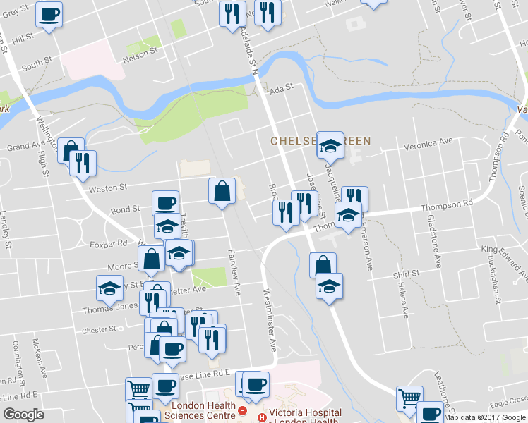 map of restaurants, bars, coffee shops, grocery stores, and more near in London