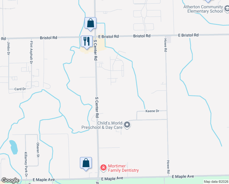 map of restaurants, bars, coffee shops, grocery stores, and more near 4201 S Center Rd in Burton