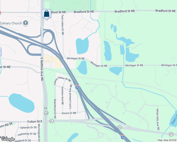 map of restaurants, bars, coffee shops, grocery stores, and more near 3584 Michigan Street Northeast in Grand Rapids