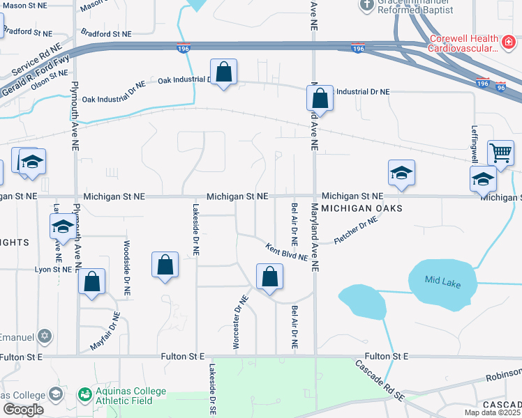 map of restaurants, bars, coffee shops, grocery stores, and more near 320 Somerset Drive in Grand Rapids