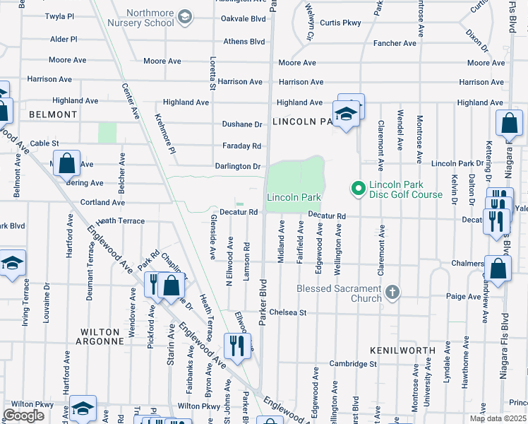 map of restaurants, bars, coffee shops, grocery stores, and more near 393 Decatur Road in Erie County