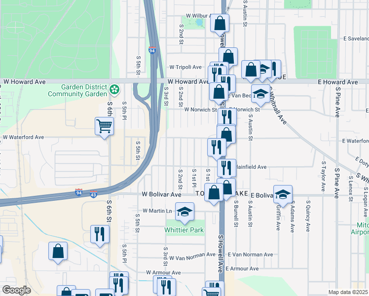 map of restaurants, bars, coffee shops, grocery stores, and more near 4153 South 2nd Street in Milwaukee