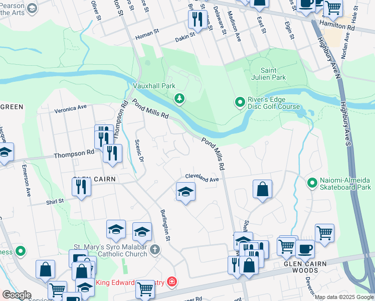 map of restaurants, bars, coffee shops, grocery stores, and more near 45 Ivy Court in London