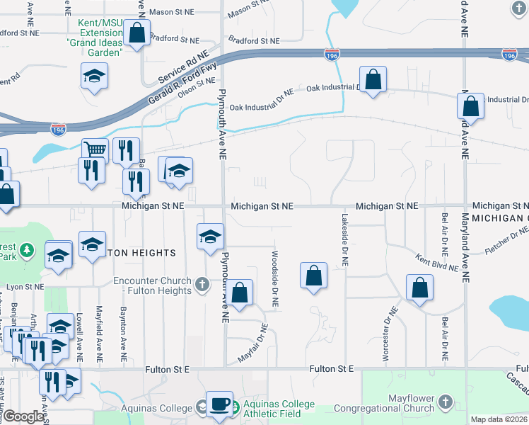 map of restaurants, bars, coffee shops, grocery stores, and more near 1842 Lonsdale Drive Northeast in Grand Rapids