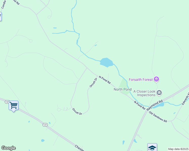 map of restaurants, bars, coffee shops, grocery stores, and more near 117 North Pond Road in Chester