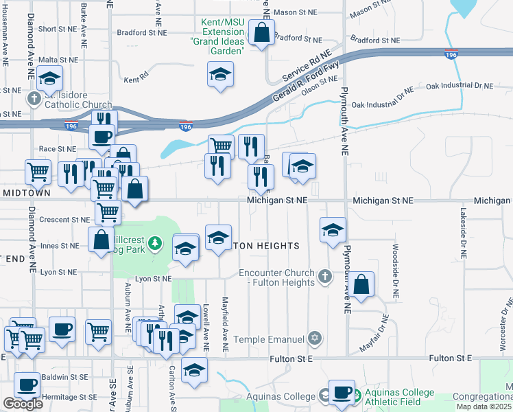 map of restaurants, bars, coffee shops, grocery stores, and more near 323 Alten Avenue Northeast in Grand Rapids