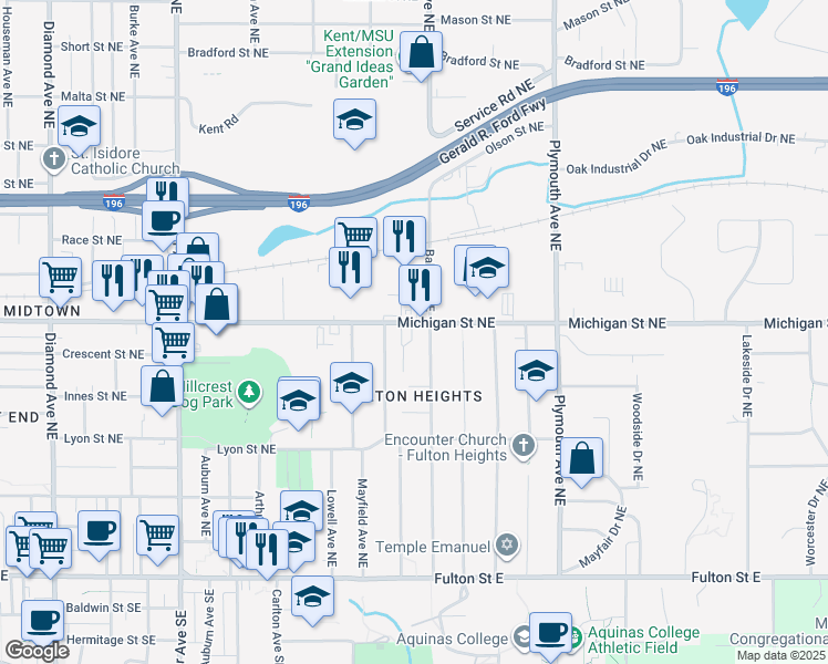 map of restaurants, bars, coffee shops, grocery stores, and more near 323 Alten Avenue Northeast in Grand Rapids