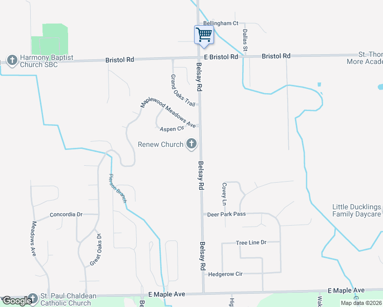 map of restaurants, bars, coffee shops, grocery stores, and more near 4216 Belsay Road in Burton