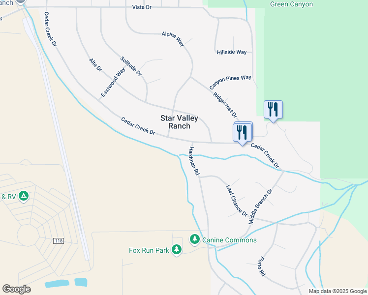 map of restaurants, bars, coffee shops, grocery stores, and more near 920 Cedar Creek Drive in Star Valley Ranch