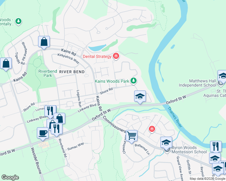 map of restaurants, bars, coffee shops, grocery stores, and more near 1630 Shore Road in London
