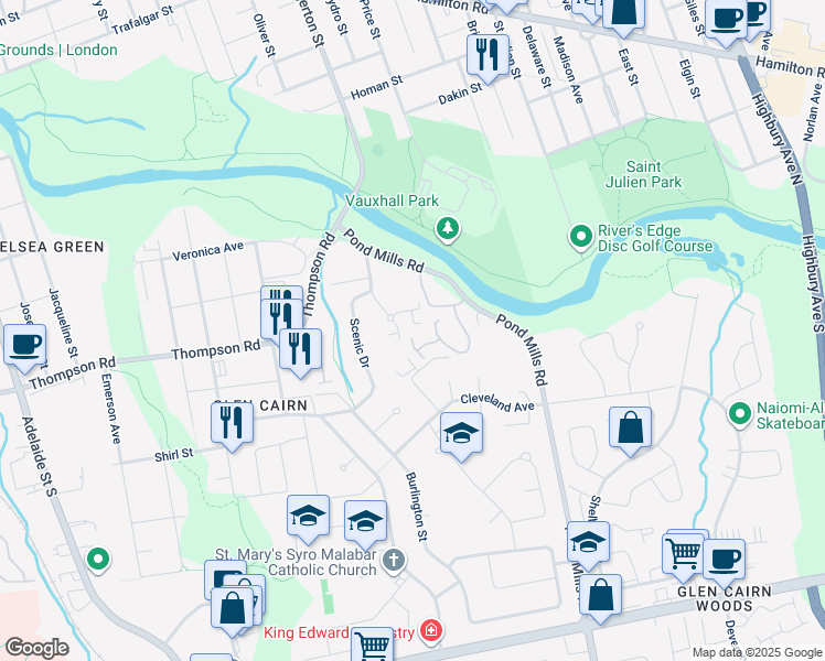 map of restaurants, bars, coffee shops, grocery stores, and more near 14 Spiritwood Court in London