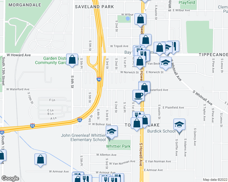 map of restaurants, bars, coffee shops, grocery stores, and more near 4101 South 2nd Street in Milwaukee