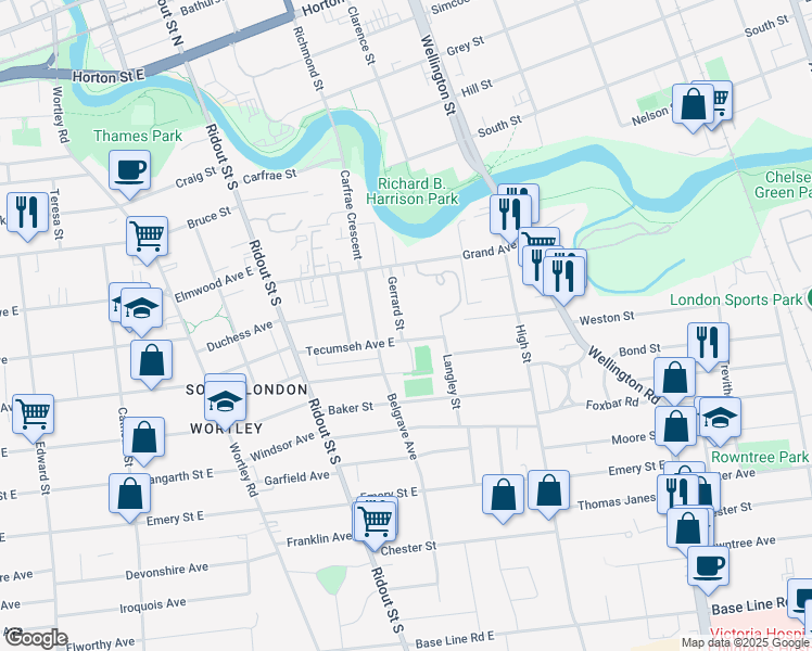 map of restaurants, bars, coffee shops, grocery stores, and more near 58 Gerrard Street in London
