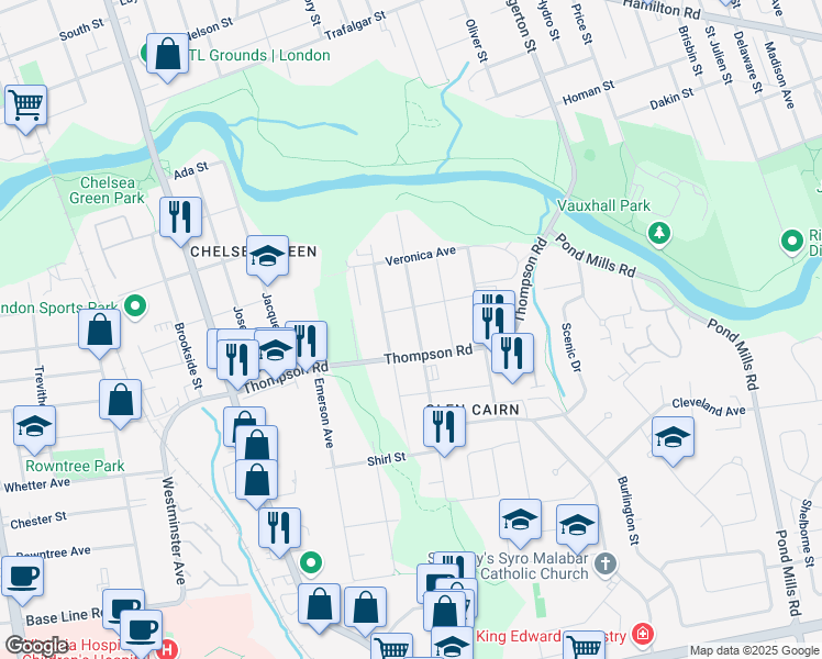map of restaurants, bars, coffee shops, grocery stores, and more near 115 Gladstone Avenue in London