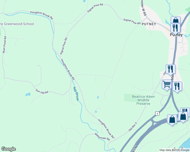 map of restaurants, bars, coffee shops, grocery stores, and more near 135 Fred Houghton Road in Putney