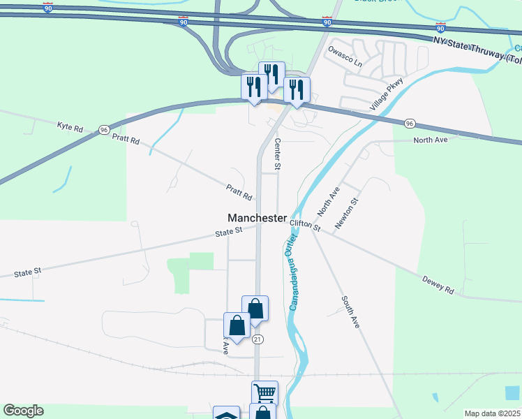 map of restaurants, bars, coffee shops, grocery stores, and more near 14 North Main Street in Manchester