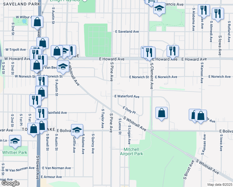 map of restaurants, bars, coffee shops, grocery stores, and more near 4042 South Pine Avenue in Milwaukee