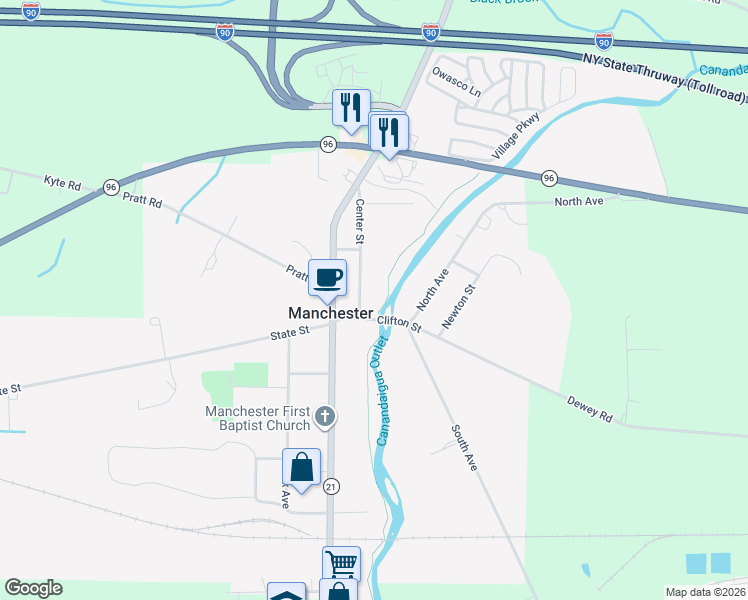 map of restaurants, bars, coffee shops, grocery stores, and more near 10 Center Street in Manchester