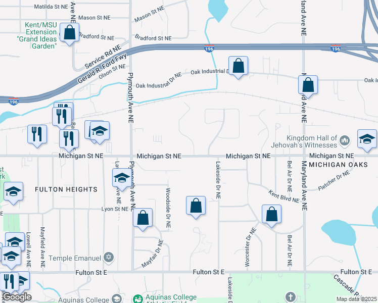 map of restaurants, bars, coffee shops, grocery stores, and more near 1955 Michigan Street Northeast in Grand Rapids