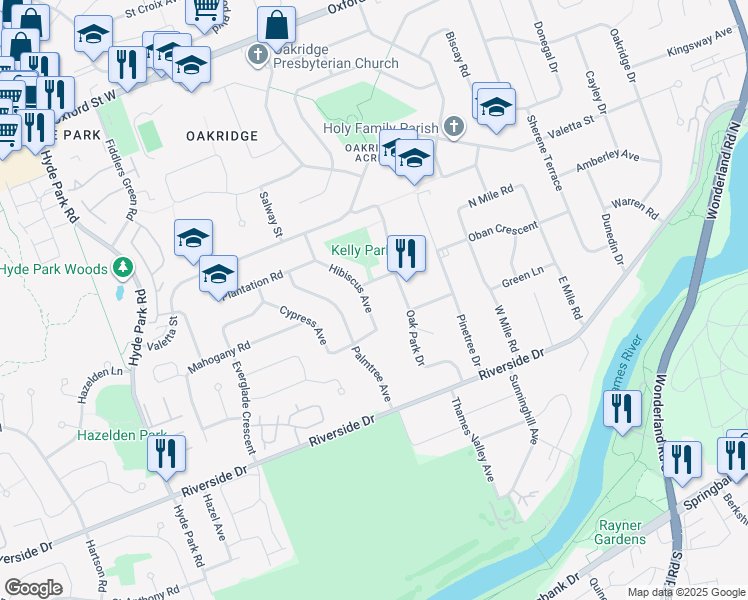 map of restaurants, bars, coffee shops, grocery stores, and more near 481 Hibiscus Avenue in London