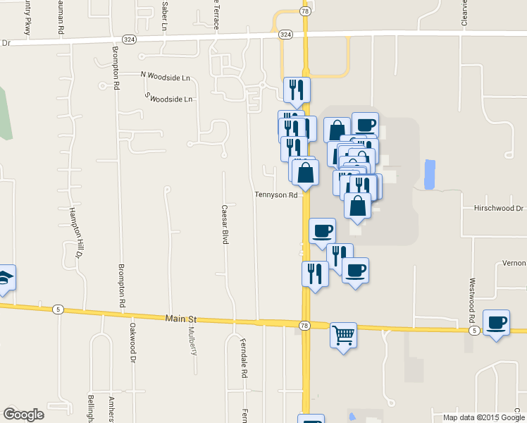 map of restaurants, bars, coffee shops, grocery stores, and more near 177 Tennyson Terrace in Buffalo