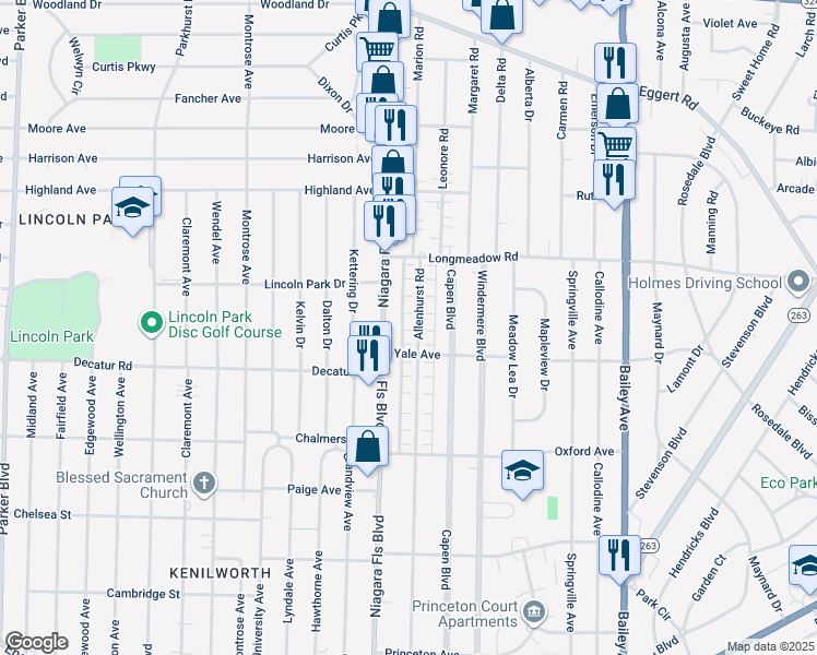 map of restaurants, bars, coffee shops, grocery stores, and more near 546 Allenhurst Road in Amherst