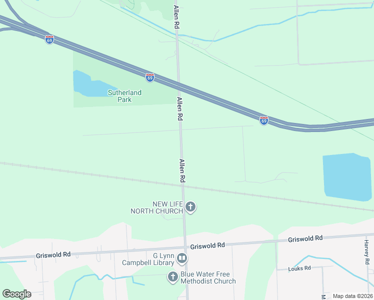 map of restaurants, bars, coffee shops, grocery stores, and more near 2190 Allen Road in Smiths Creek