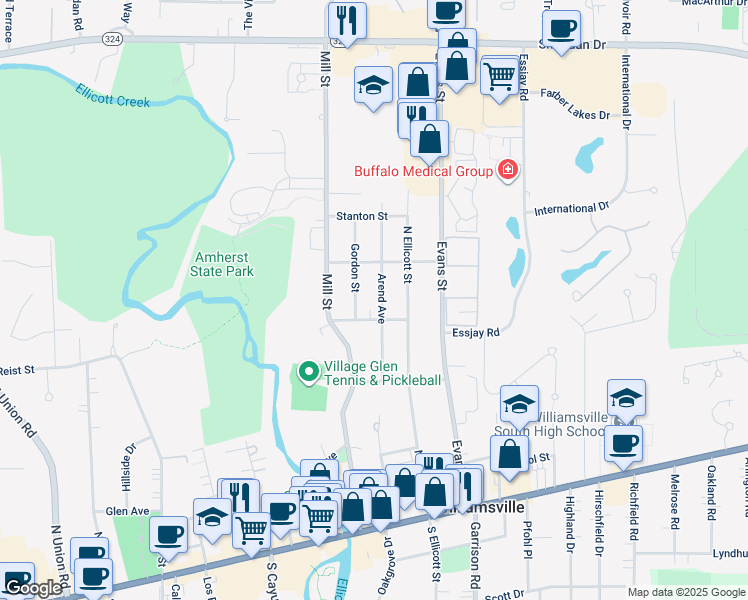 map of restaurants, bars, coffee shops, grocery stores, and more near 90 Arend Avenue in Buffalo
