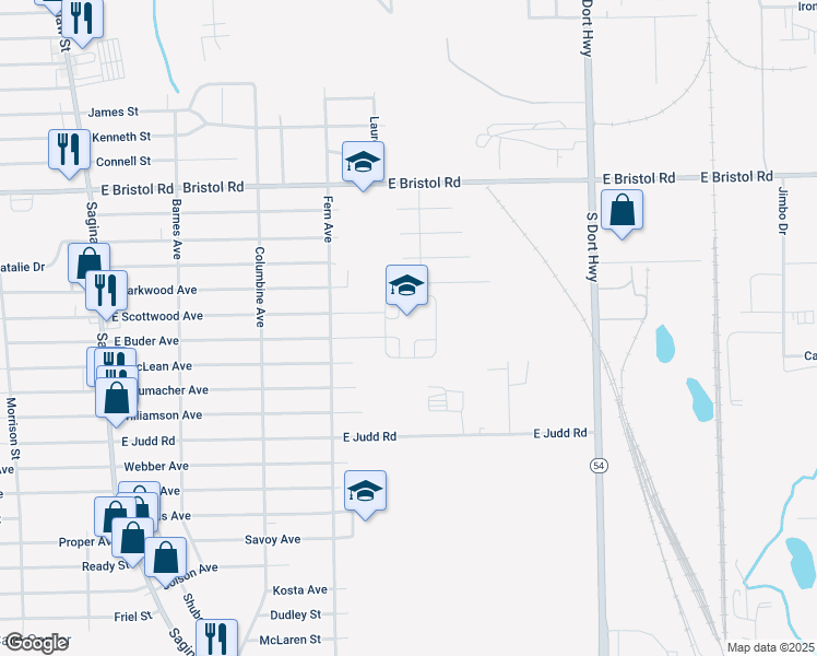 map of restaurants, bars, coffee shops, grocery stores, and more near 2294 East Bristol Road in Burton