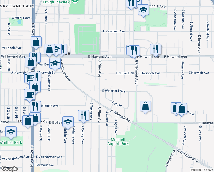 map of restaurants, bars, coffee shops, grocery stores, and more near 4042 South Pine Avenue in Milwaukee
