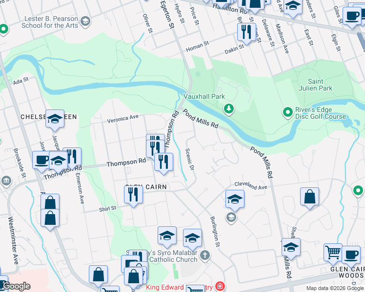 map of restaurants, bars, coffee shops, grocery stores, and more near in London