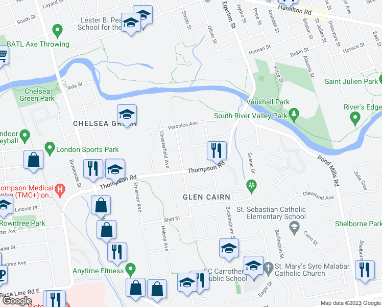 map of restaurants, bars, coffee shops, grocery stores, and more near 109 Marlborough Avenue in London