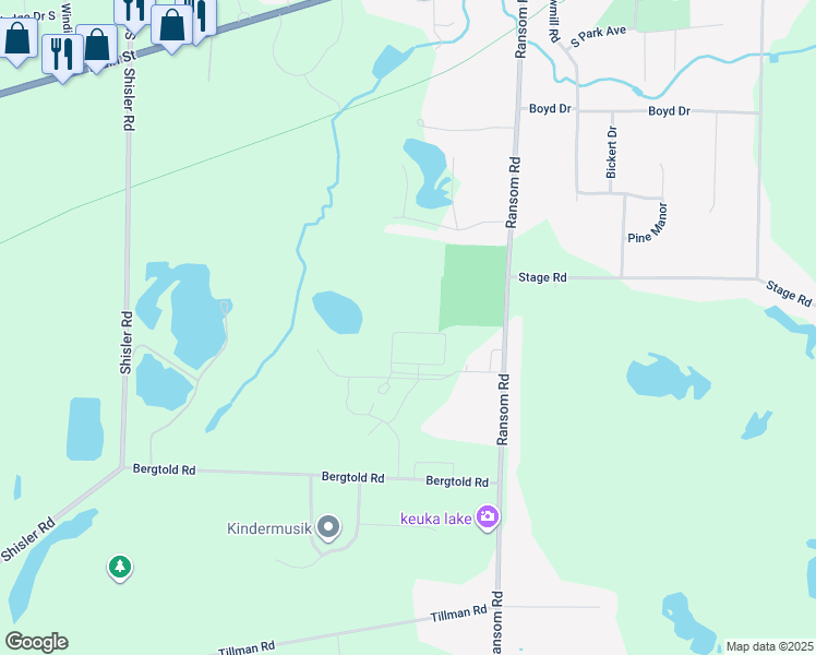map of restaurants, bars, coffee shops, grocery stores, and more near 4520 Ransom Road in Clarence
