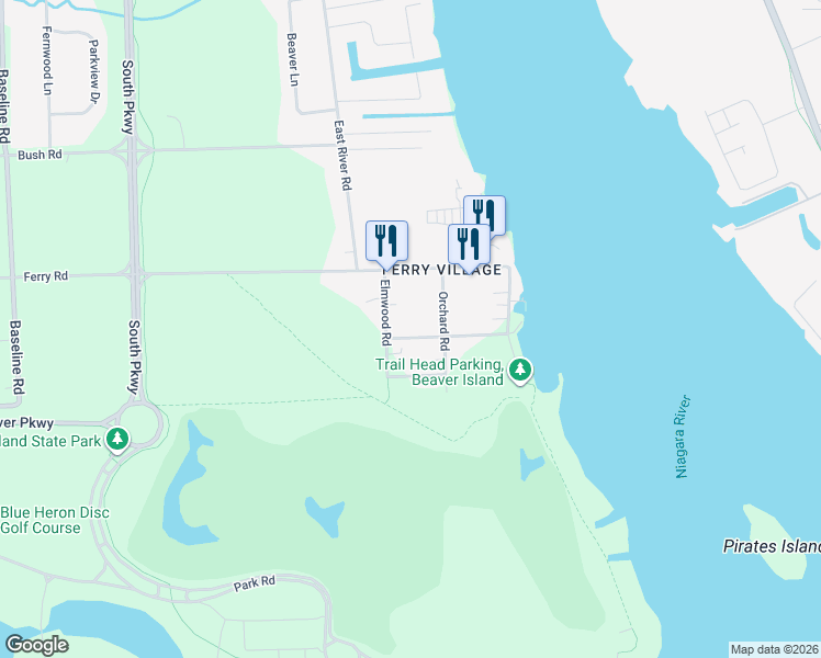 map of restaurants, bars, coffee shops, grocery stores, and more near in Ferry Village