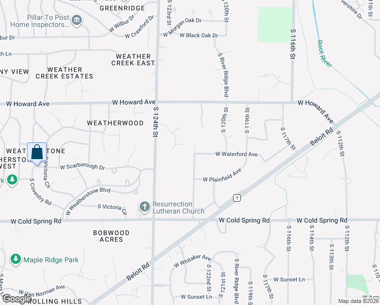 map of restaurants, bars, coffee shops, grocery stores, and more near 4095 South 122nd Street in Greenfield