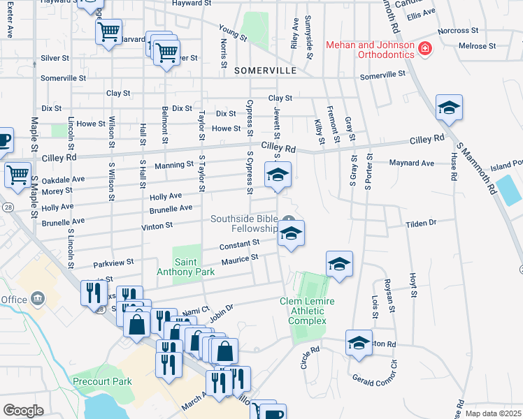 map of restaurants, bars, coffee shops, grocery stores, and more near 574 Vinton Street in Manchester