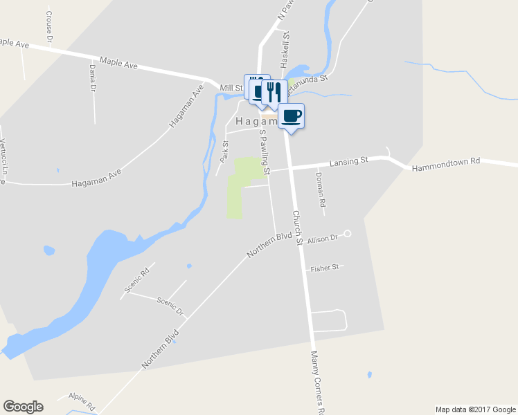 map of restaurants, bars, coffee shops, grocery stores, and more near 184 South Pawling Street in Hagaman