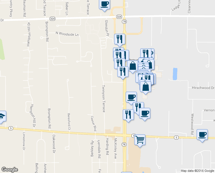 map of restaurants, bars, coffee shops, grocery stores, and more near 177 Tennyson Terrace in Buffalo