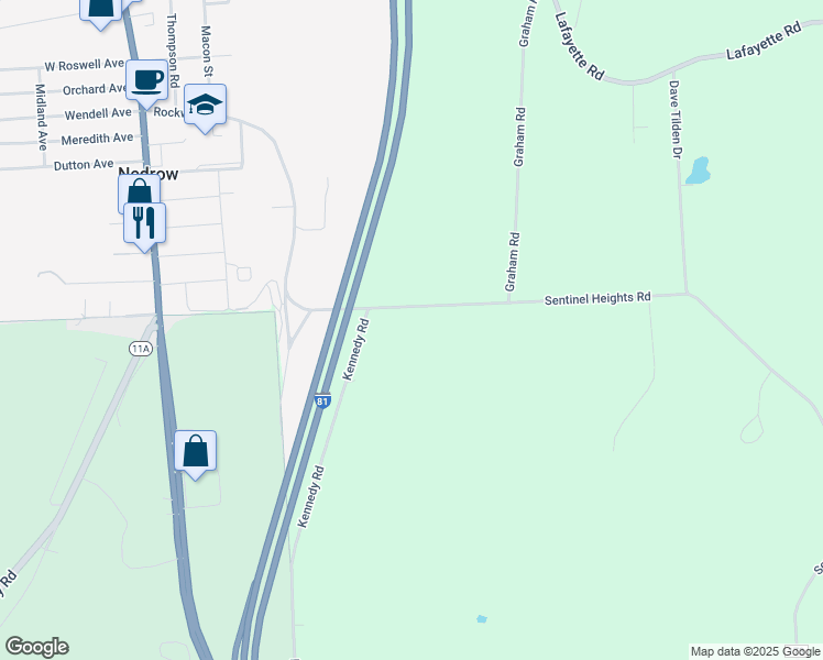 map of restaurants, bars, coffee shops, grocery stores, and more near 5624 Sentinel Heights Rd in Jamesville