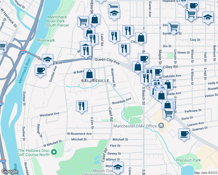 map of restaurants, bars, coffee shops, grocery stores, and more near 32 Ramsay Street in Manchester